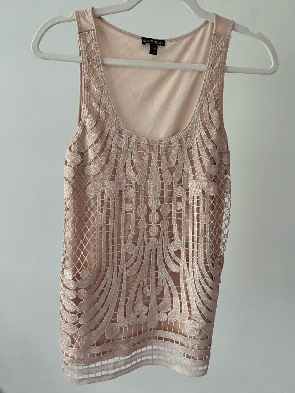 Express Embroidered Overlay Tank Top - Blush Pink